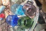 (5) Vintage Colored eched mini Glasses!