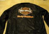 BLACK LEATHER FUR LINED HARLEY JACKET xl