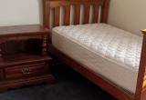 single bed, mattress, dresser, night stand