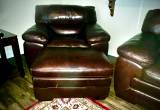 Large leather chair and ottoman.