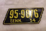 1954 Tennessee State Shaped License Plat