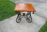 wrought iron and wood end table pair