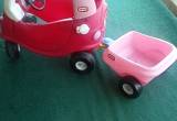 Pink little tikes cozy coupe and wagon