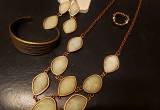 Brass Cream Stone Necklace Set