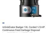 New inSINKerator Badger 1/3 hp garbage d