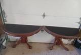 pair half round table. wall/ freestanding