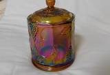 Vintage Marigold Carnival Glass Jar&Lid