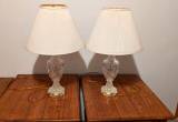 Wooden end tables/ antique crystal lamps